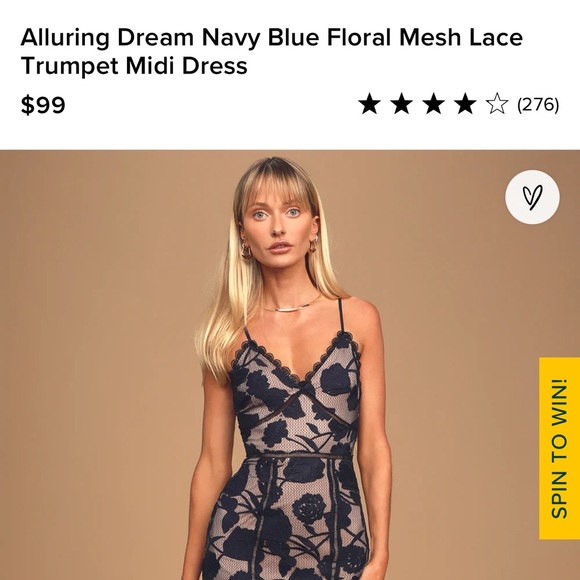 Lulus Alluring Dream Navy Blue Floral Mesh Lace Trumpet Midi Dress Wedding Guest - Picture 8 of 9